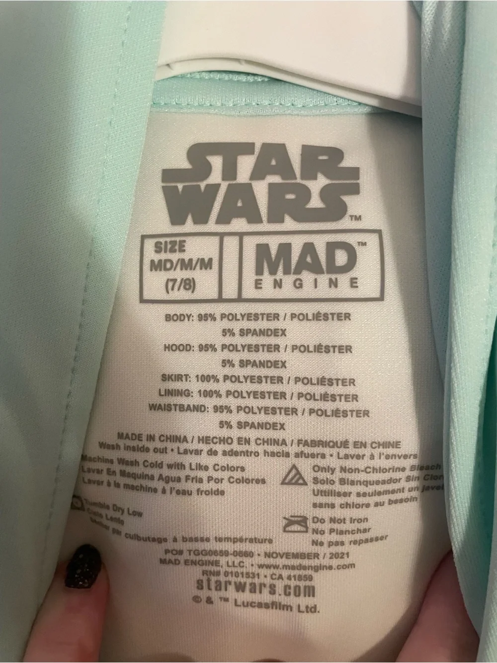 Star Wars Mint and Silver Frog Tulle Hooded Costume Dress Girls Medium 7/8 NWT